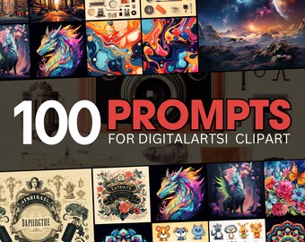 100 プロンプト デジタル アート クリップアート、水彩画の美しいデジタル アート クリップアート、AI 生成デザイン、簡単な AI プロンプト ガイド