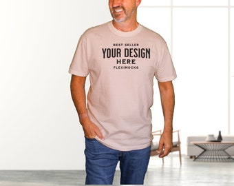 Real Model Mock | Comfort Colors C1717 Ivory Tshirt Mockup | Dad Tee Mock | C1717 Mock | Simple Aesthetic Male Mock | Comfort Colors  1717