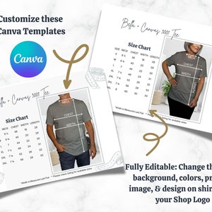 Editable Size Chart | BC 3001 | Canva Template | POD Seller Tools | Etsy Shop Template | Canva Mockup Bundle | Real Model | + 2 FLEXI PNGs