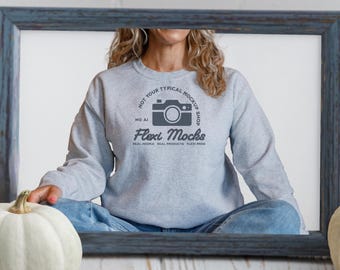 Ash Gildan 18000 Heather Sweatshirt Mockup | G180 Crewneck Mock-up Autumn | Real Model Mockup | Neutral Casual Simple Fall Gildan 18000 Mock