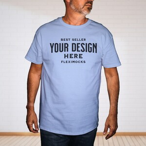 Male G500 Light Blue Tshirt Mock-Up | Gildan 5000 Mockup | Real Model Mock | Lifestyle Mens Mock | Mens Tee Mockup | Casual Simple Mock