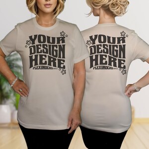 Bella Canvas 3001 Tshirt Natural Mock, Front Back BC3001 Natural T-shirt Mockup, Real Model Mock, Simple Minimal Trendy Shirt, Mom Tee Mock