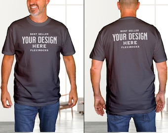 Mock de modelo real / Colores cómodos C1717 Mockup de camiseta Pepper / Delantero y trasero / Mock C1717 / Mock masculino estético simple / Mockup dividido C1717
