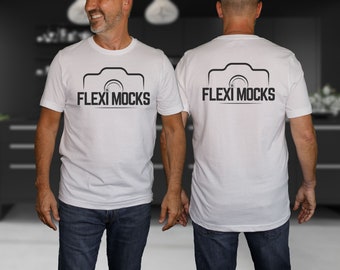 Camiseta Bella Canvas 3001 simulada branca, frente e costas BC 3001 maquete de camiseta branca, simulação de modelo real, camisa simples e minimalista da moda, camiseta do pai simulada