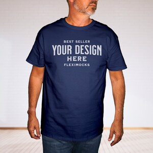 Male G500 Navy Tshirt Mock-Up | Gildan 5000 Mockup Navy | Real Model Mock | Lifestyle Mens Mock | Mens Tee Mockup | Casual Simple Mock