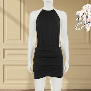 Neckholder Mini Kleid | Geraffte rückenfreie Bodycon | Ärmelloses Cocktail-Outfit | Schnüren Hipster Clubwear | Sommer-Abend-Party Tragen