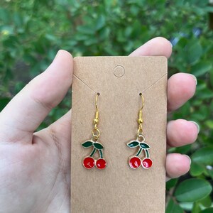 Cute  Cherry Earrings, Fun Dangle Earrings, Fruit Earrings, Handmade Jewelry