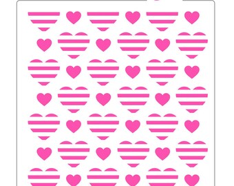 Striped Hearts Pattern Cookie and Craft Stencil