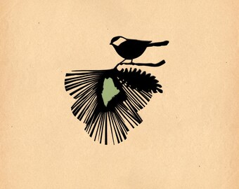 Maine State Bird & Flower - Print of Original Papercut