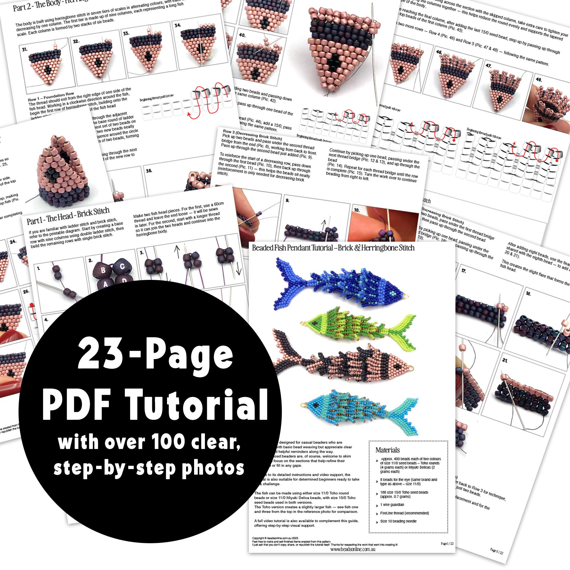 Seed Beaded Fish Tutorial PDF + Video – Beading Pattern • Brick Stitch ...