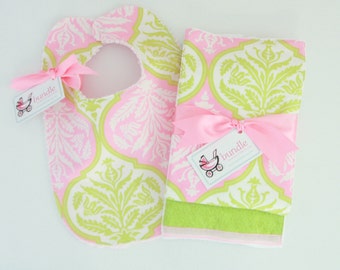 Burp the Baby Blossom Damask Set