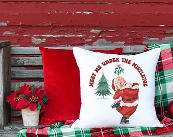Meet me under the Mistletoe, 14 x 14 Pillow, Christmas Holiday Pillow, Santa Pillow, Santa Clause Pillow Spun Polyester Square Pillow
