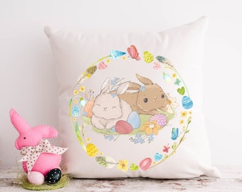 Easter Bunny Cuddle Pillow - Easter Pillow - Spring Pillows - Happy Easter Decor - Spring Decor Throw Pillows - Floral Wreath Pillow