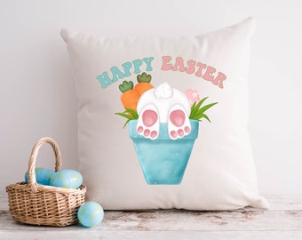 Happy Easter Pillow - Easter Pillow - Spring Pillows - Happy Easter Decor - Spring Decor Throw Pillows - Bunny Pillow - 14 X 14 Pillow