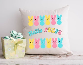 Hello Peeps Bunny Pillow - Easter Pillow - Spring Pillows - Happy Easter Decor - Spring Decor Throw Pillows - Peeps Pillow - 14 X 14