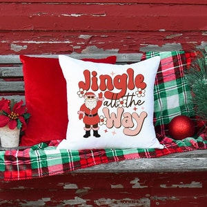 Jingle All the Way Pillow 14 x 14 Square, Retro Christmas Holiday Pillow, Santa Clause Pillow Spun Polyester Square Pillow image 3