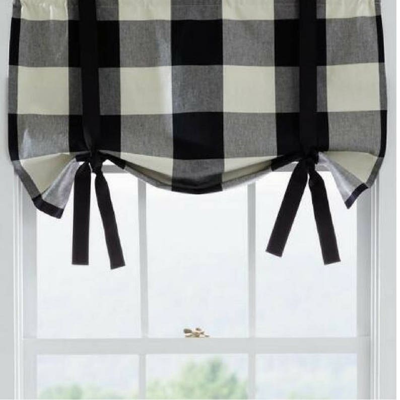 Buffalo Check Plaid Tie Up Window Valance Sash Rod Image 0