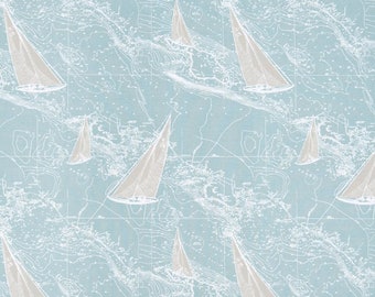 Premier Prints, Fabric by the Yard, Sail Away Spa Fabric - Fabric for Pillows - Fabric by the Yard- Sailboat Fabric - Sailboat Pillow Fabric