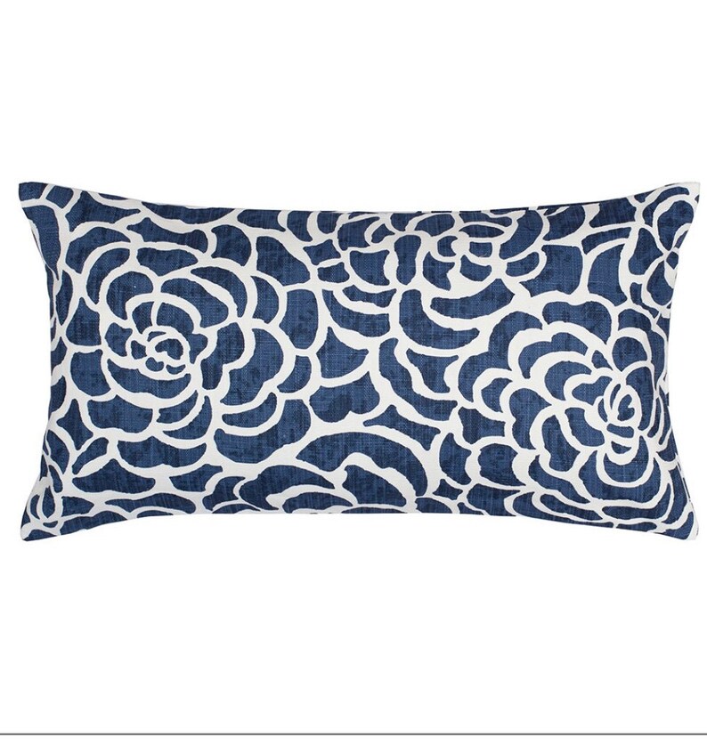 Scott Living Fabrics Peony Pillow Cover Both Sides Designer-Fabric Color-Size Square, Euro Lumbar Sizes-Navy-Blue-Red-Green-Yellow 1 Capri Navy