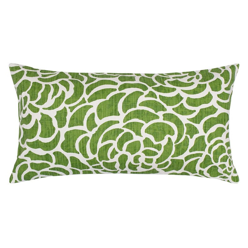 Scott Living Fabrics Peony Pillow Cover Both Sides Designer-Fabric Color-Size Square, Euro Lumbar Sizes-Navy-Blue-Red-Green-Yellow 5 Bonsai Green