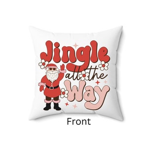 Jingle All the Way Pillow 14 x 14 Square, Retro Christmas Holiday Pillow, Santa Clause Pillow Spun Polyester Square Pillow image 6