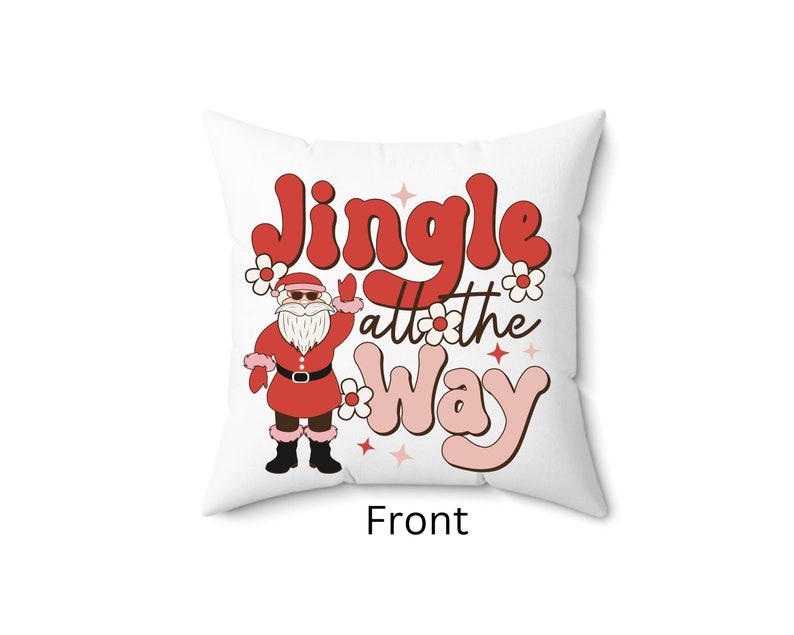 Jingle All the Way Pillow 14 x 14 Square, Retro Christmas Holiday Pillow, Santa Clause Pillow Spun Polyester Square Pillow image 6