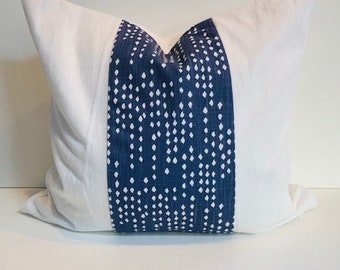 Scott Living Destiny Fabrics Navy Blue White Green Light Blue Polka Dot Throw Pillow Cover Geometric Modern Blue-White Pattern-Washed Linen