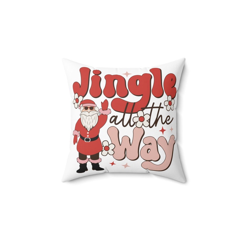 Jingle All the Way Pillow 14 x 14 Square, Retro Christmas Holiday Pillow, Santa Clause Pillow Spun Polyester Square Pillow image 2