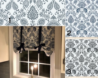 Floral Tie up Valance Ribbon Tie Up Valance - 3 Floral Fabric Choices - Gray - Blue - Black