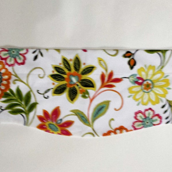 Floral Window Valance - Kitchen - Bedroom - Bath Topper - Straight or Curved-LINED - Richloom Fabric - Orange-Green-Red-Yellow-Spring-Summer