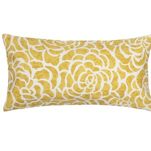 Scott Living Fabrics Pfingstrose Kissenbezug beidseitig Designer-Stoff Farb-Größe-Quadrat, EuroLumbar Größen-Navy-Blau-Rot-Grün-Gelb 4 Yellow Sunglow
