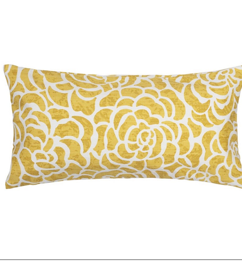 Scott Living Fabrics Peony Pillow Cover Both Sides Designer-Fabric Color-Size Square, Euro Lumbar Sizes-Navy-Blue-Red-Green-Yellow 4 Yellow Sunglow