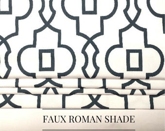 Ready to Ship 21" x 16" Faux Roman Shade Blue White