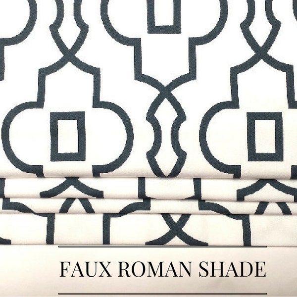 Ready to Ship 21" x 16" Faux Roman Shade Blue White