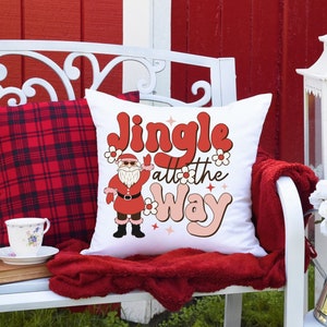 Jingle All the Way Pillow 14 x 14 Square, Retro Christmas Holiday Pillow, Santa Clause Pillow Spun Polyester Square Pillow image 4