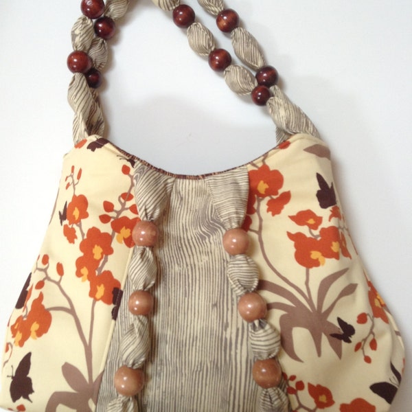 ON SALE Brown Ivory Floral Handbag Tote Purse - Joel Dewberry discontinued fabric Ginseng