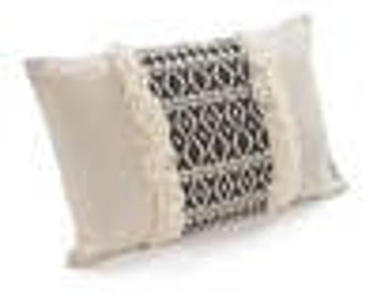 Throw Pillow - Dotted Stripe Jute Bordered 14" x 24" - Insert Included