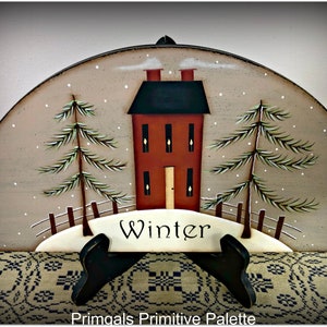 Primitive Saltbox House Winter Wood Door Crown-Home Decor-Hand Painted