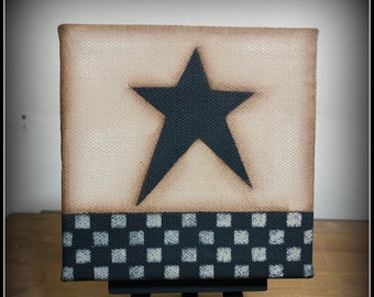 Primitive Star Checkerboard 4 x 4 Hand Painted Canvas-Easel-Home Decor