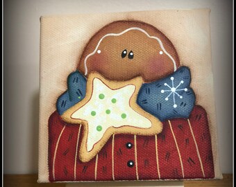 Gingerbread 4 x 4 Canvas-Easel-Hand Painted Art