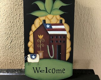 Primitive Americana Saltbox-Pineapple Wall Plaque