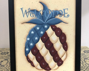 Primitive Americana Pineapple 8 x 10 Framed Canvas