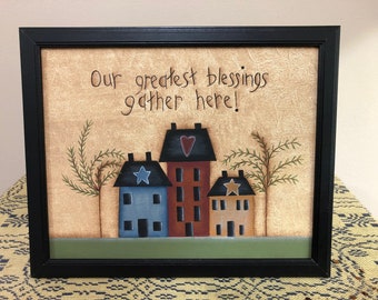 Primitive Saltbox House Framed 8 x 10 Canvas-Blessings Gather Here Home Decor