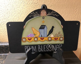 Primitive Angel Wood Door Plaque-Hand Painted Home Decor-Penny Rug