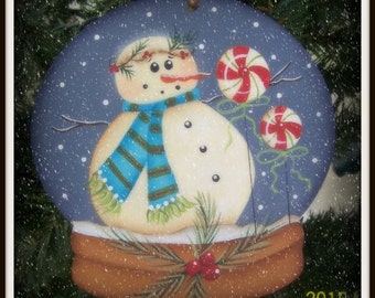 Snowman Snowglobe Wood Ornament Holiday Home Decor Decoration