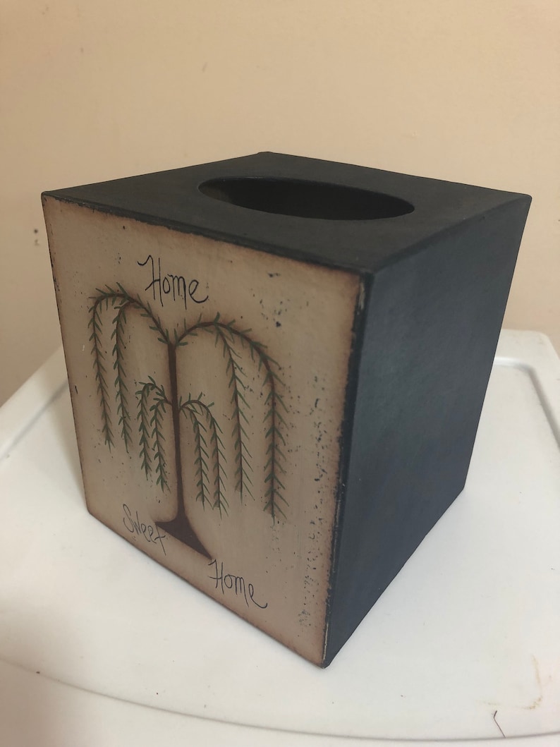 Primitive Willow Tree-Paper Mache Tissue Box-Bath home Decor
