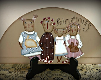Primitive Annie Dolls Wood Door Crown Topper-Home Decor-Hand Painted