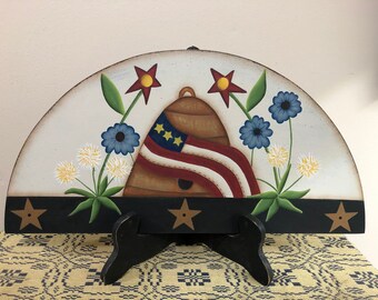 Americana Beehive Summer Flowers Wood Door crown Topper