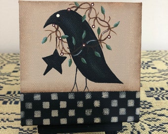 Primitive Crow Checkerboard 4 x 4 Gallery Canvas