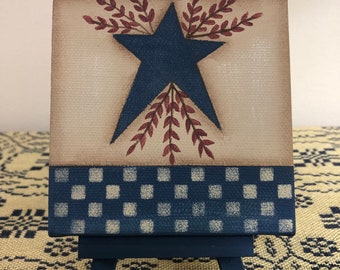 Primitive Navy Blue 4 x 4 Gallery Wrapped Canvas-Pipberries-Americana Star
